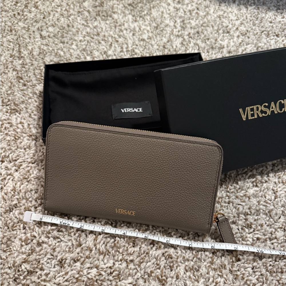 Versace Taupe Leather Zip Wallet